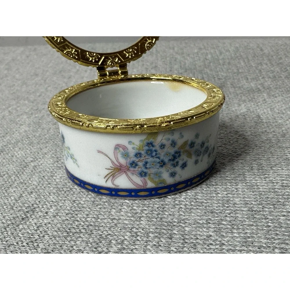 Small Floral trinket box hinged French Inspired Hand Painted Pill Box